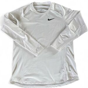 NIKE Therma Shirt Mens XL Dri-FIT Long-Sleeve White Slim Thermal Baseball Gym